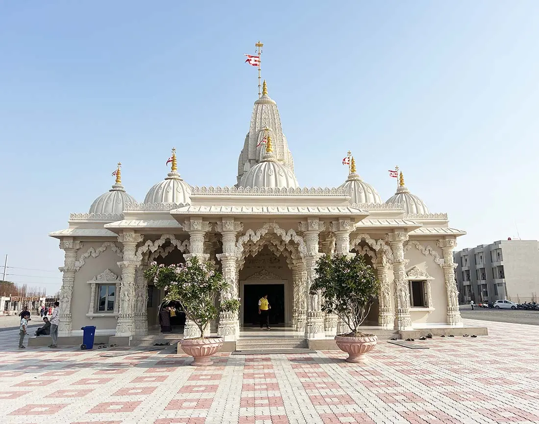 Front view of Prarthana Mandir at Surat Akshardham in Jahangirpura Surat